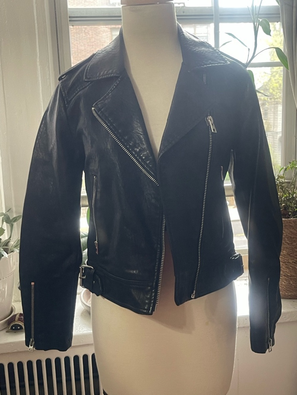Topshop Black Leather Moto Jacket with Silver Hardware